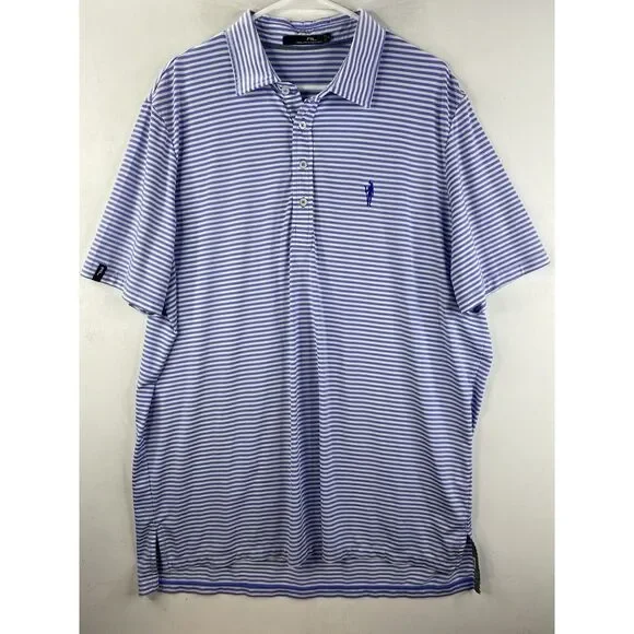 Mens RLX Ralph Lauren Golf Polo Shirt Blue White Stripes Polyester Spandex Sz XL - Picture 2 of 8
